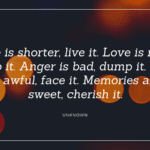 Life is shorter live it. Love is rare grab it. Anger is bad dump it. Fear is awful face it. Memories are sweet cherish it. - 20 Quotes about Cherish Memories on Your Life