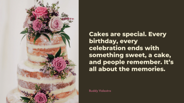 Cakes are special. Every birthday every celebration ends with something sweet a cake and people remember. Its all about the memories. - 30 Perfect Quotes About Cake for Your Life